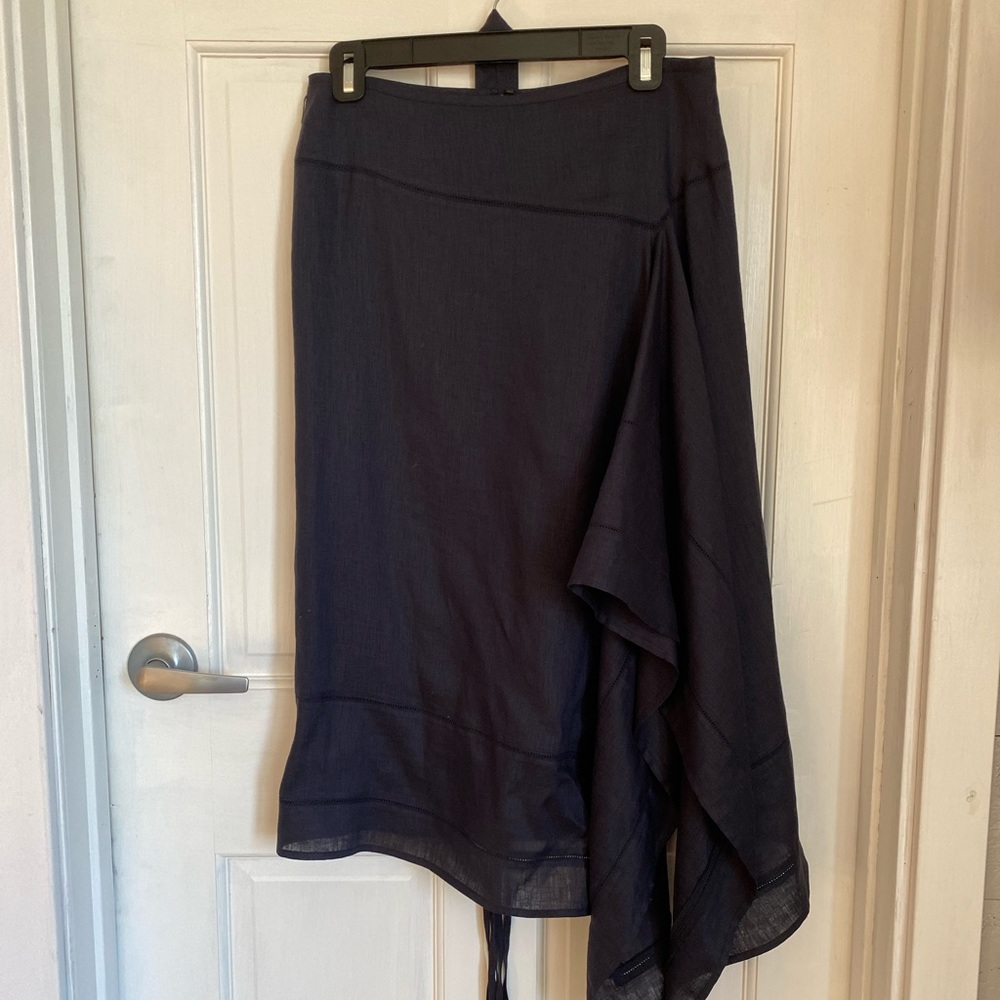 Navy Linen Asymmetrical Midi Talbots Skirt